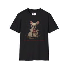 French Bulldog Halloween Horror Movie Parody Possessed Doll Fine Art Unisex Softstyle T-Shirt