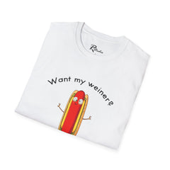 Naughty Nibbles Funny Adult Humor Cartoon Hot Dog Unisex Soft-Style T-Shirt