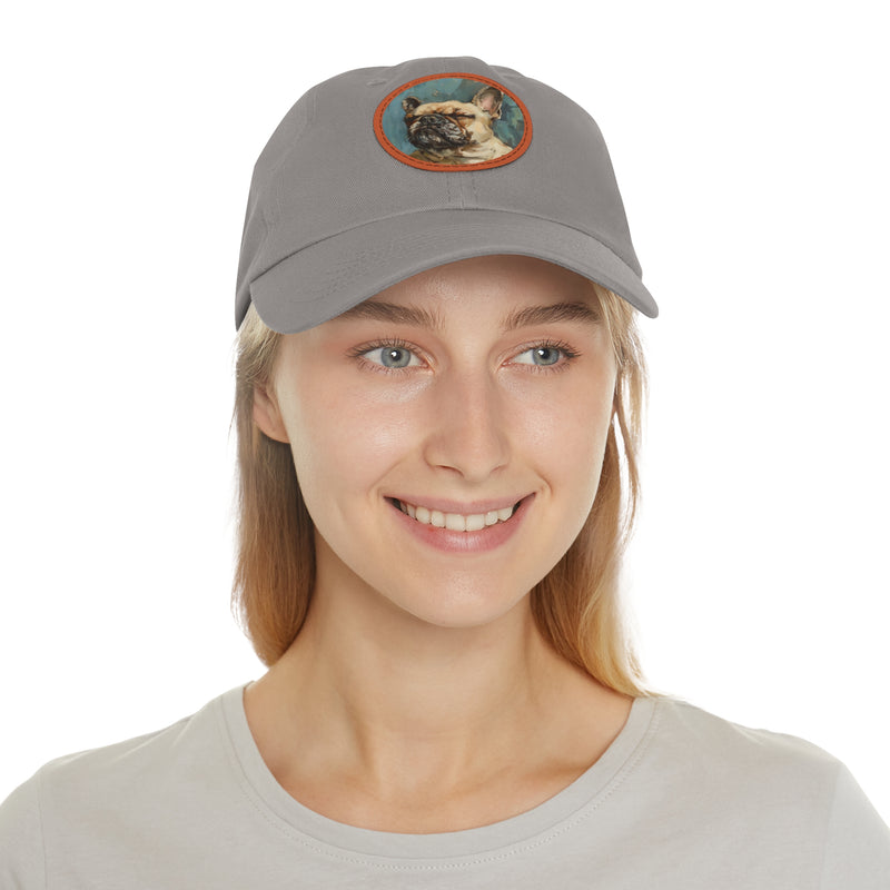 French Bulldog Design Dad Hat - Fine Art Inspired Vegan Leather Patch