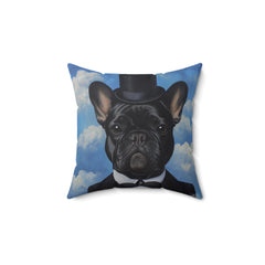 Surrealist Art Inspired French Bulldog Sky Blue Faux Suede Square Pillow