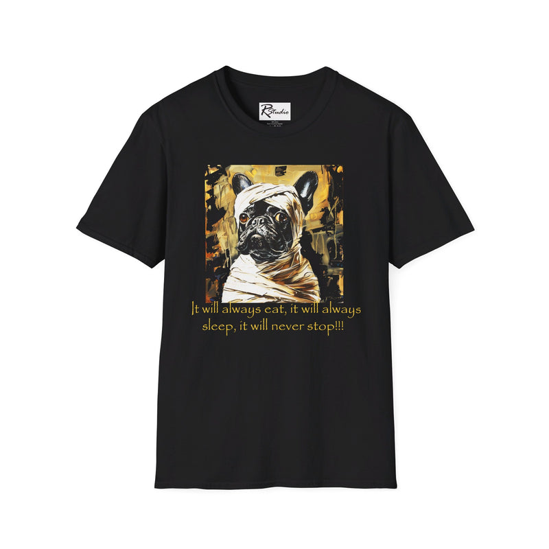 French Bulldog Halloween Horror Movie Parody The Mummy Fine Art Unisex Softstyle T-Shirt