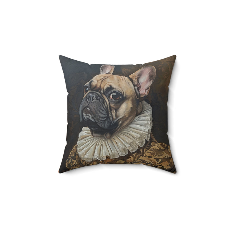 Renaissance Art Inspired French Bulldog Faux Suede Square Pillow