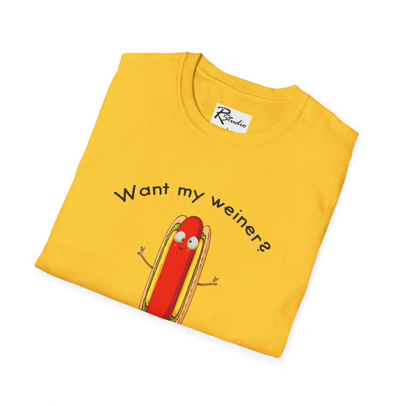 Naughty Nibbles Funny Adult Humor Cartoon Hot Dog Unisex Soft-Style T-Shirt