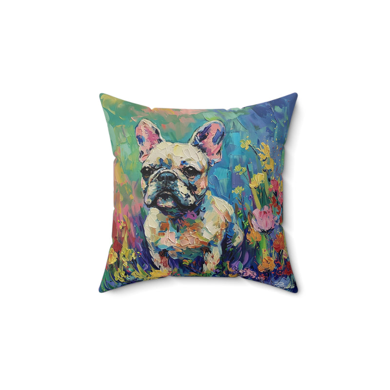 Fine Art Inspired French Bulldog Blue and Light Purple Faux Suede Square Pillow