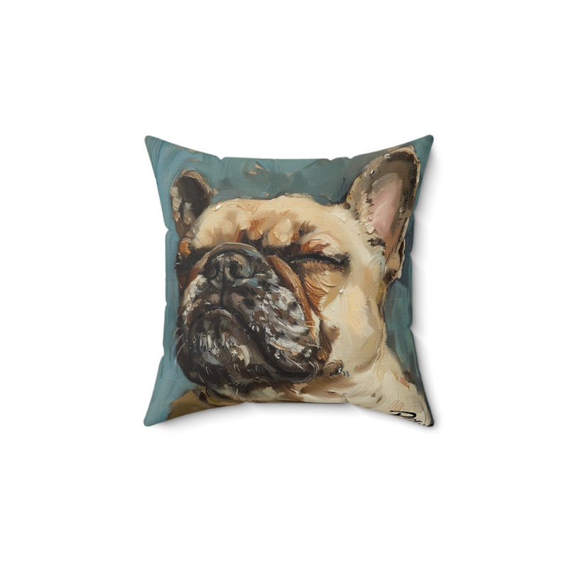 Impressionist Art Inspired French Bulldog Blue/Grey Suede Square Pillow