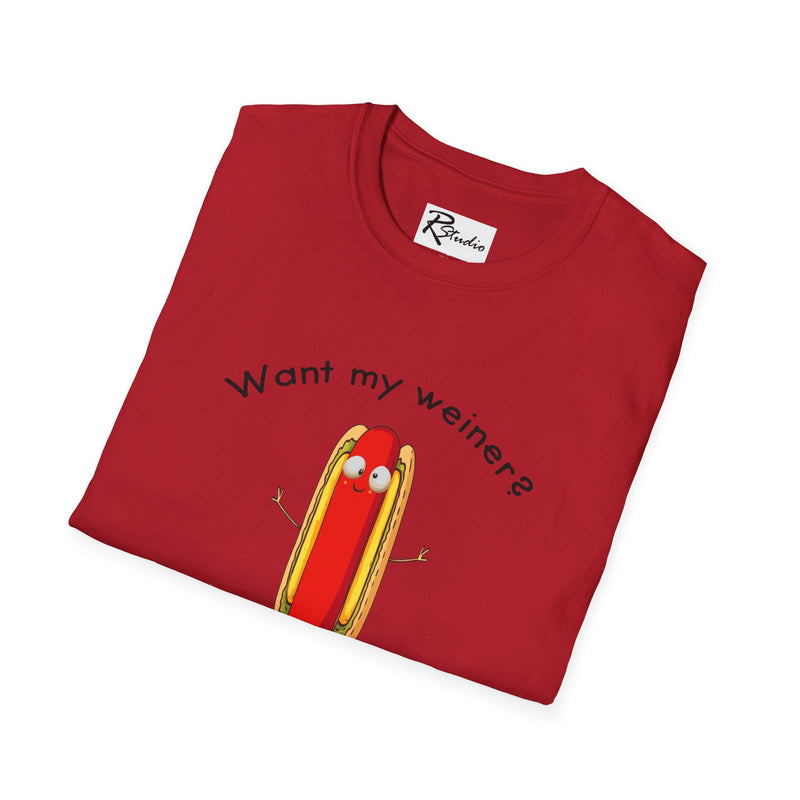 Naughty Nibbles Funny Adult Humor Cartoon Hot Dog Unisex Soft-Style T-Shirt