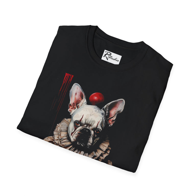 French Bulldog Halloween Freaky Clown Fine Art Unisex Softstyle T-Shirt