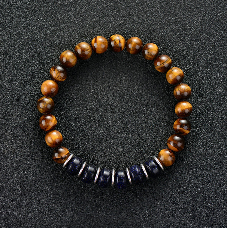 Men's Blue Tiger Eye Bracelets Beads Stretch Bracelets Gemstone